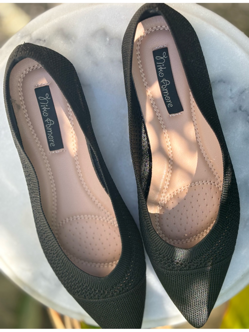 Women's Black Pointed Knit Flats - Lightweight Slip-On Ballet Flat